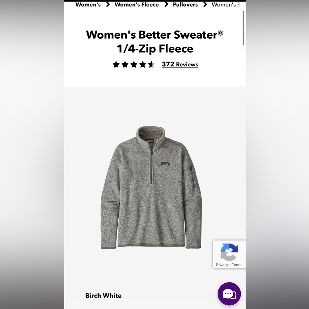 Patagonia Women’s Better Sweater Quarter Zip - size Small, Birch white